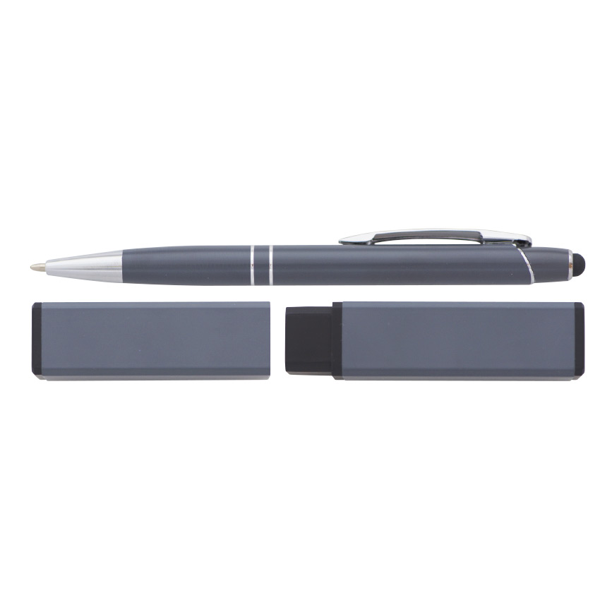 BOLIGRAFO ALUMINIO CON ESTUCHE NEGRO - GRIS TOUCH 1 MM