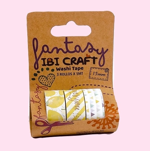 CINTA WASHI TAPE IBICO X 3 ROLLOS DE 5 MTS LEMMON DISPLAY