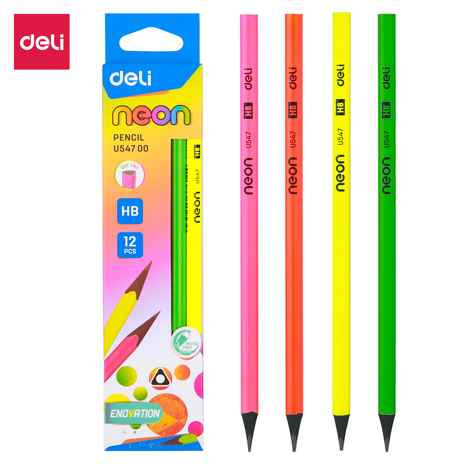 LAPIZ GRAFITO DELI DE NEON HB TRIANGULAR SIN GOMA X 12