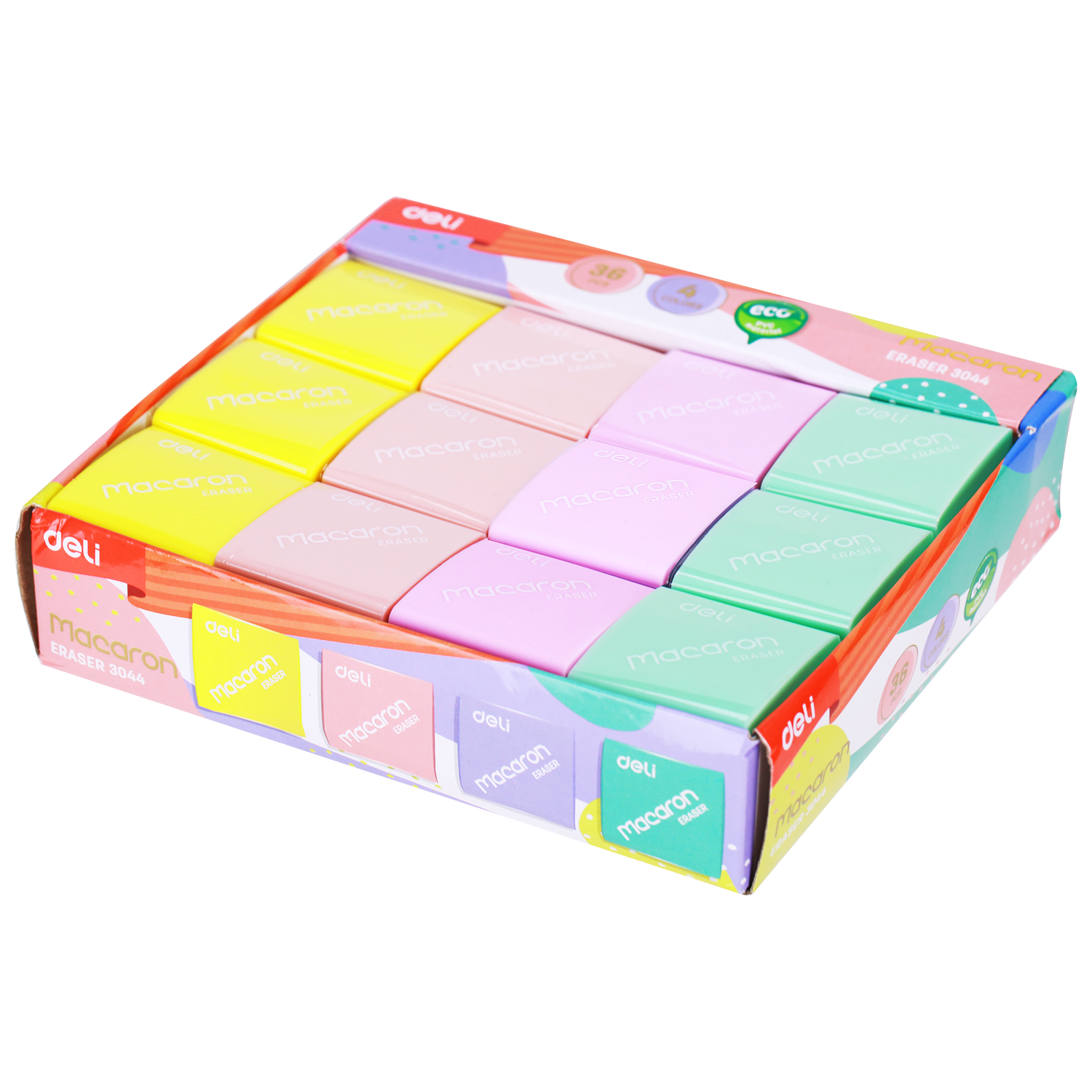 GOMA DE BORRAR DELI MACARON CUADRADA 4 COLORES X 36 35X35X11