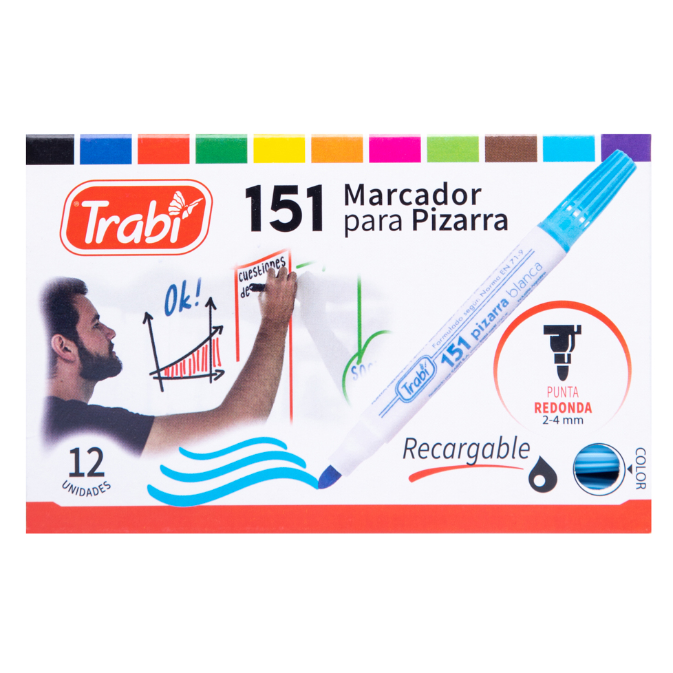 MARCADOR TRABI 151 P/PIZARRA X 12 UN SURT