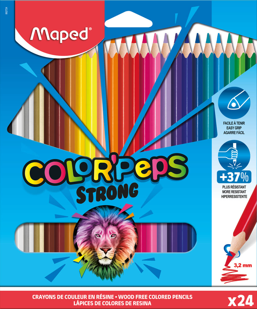 LAPICES COLORES MAPED LARGOS STRONG X 24 UN ESTUCHE