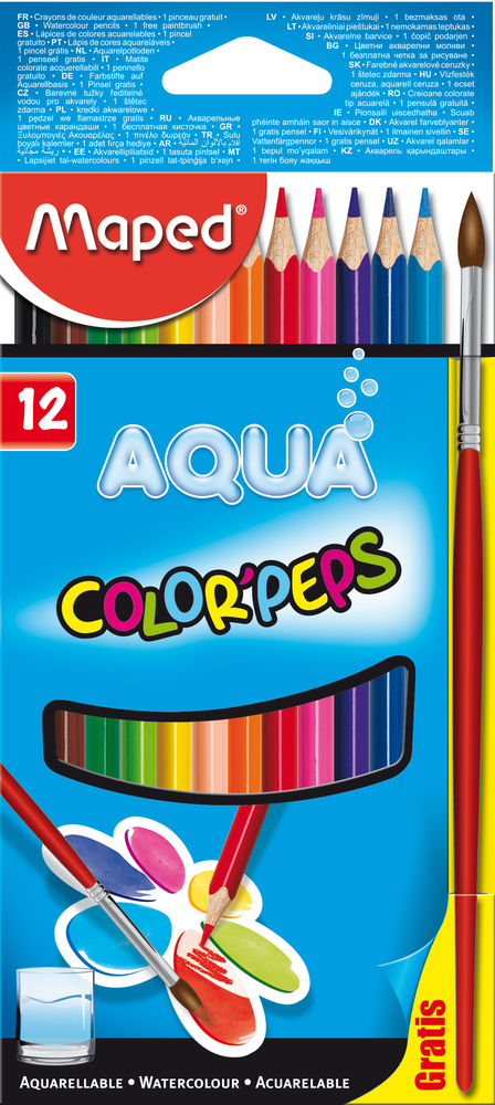 LAPICES COLORES MAPED AQUA X 12 UN (CON UN PINCEL) ESTUCHE
