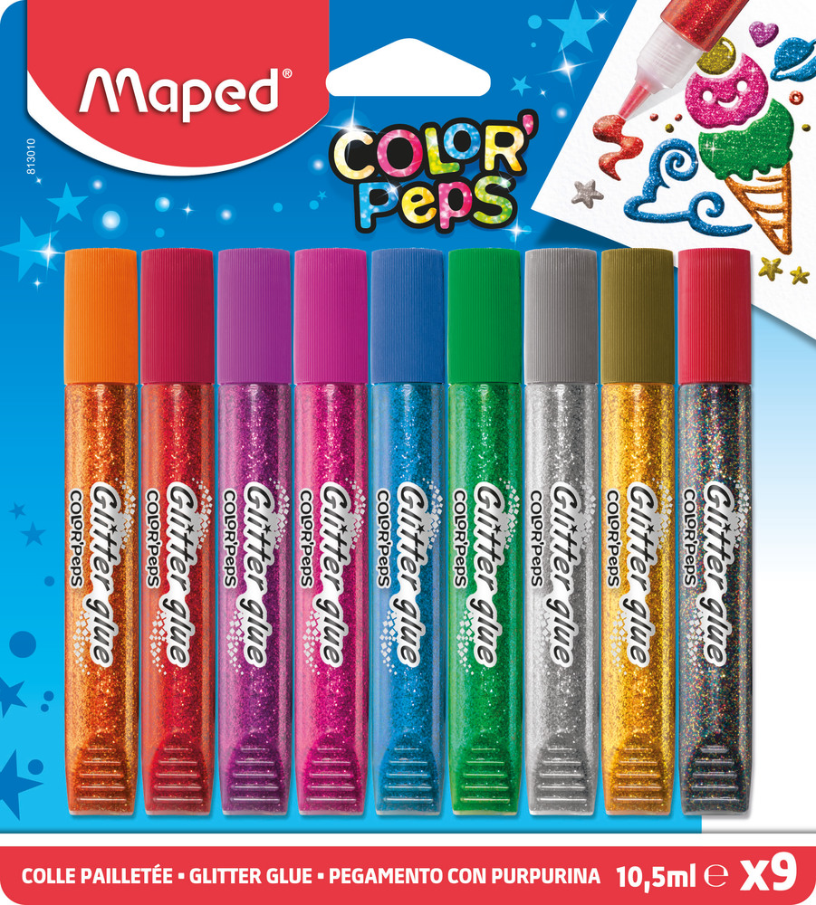 ADHESIVO VINILICO MAPED GLITTER X 9 TUBOS 10.5 ML