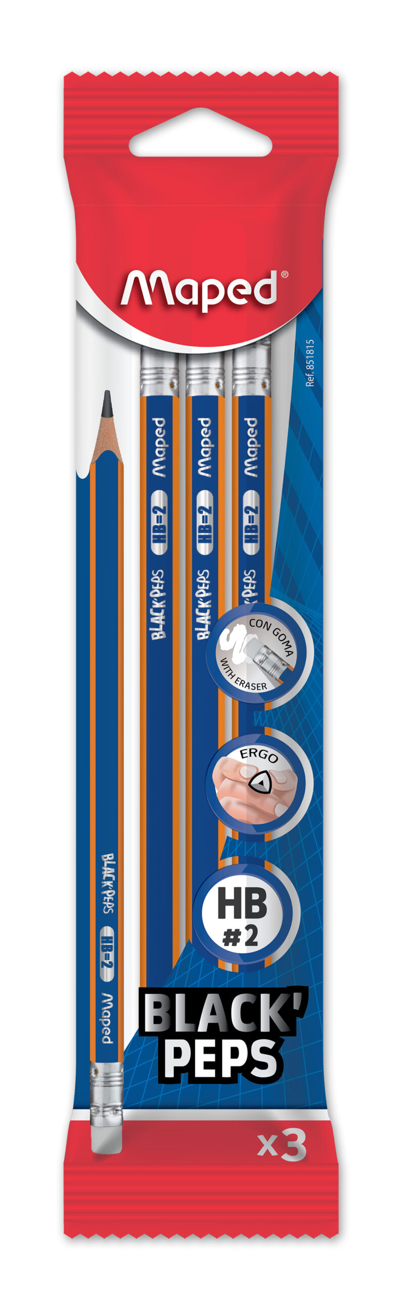 LAPIZ GRAFITO MAPED NAVY CON GOMA X 3 UN HB BLISTER