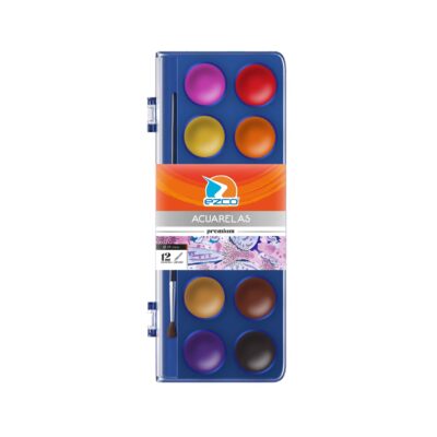ACUARELA EZCO 12 COLORES PREMIUM ESTUCHE PLASTICO