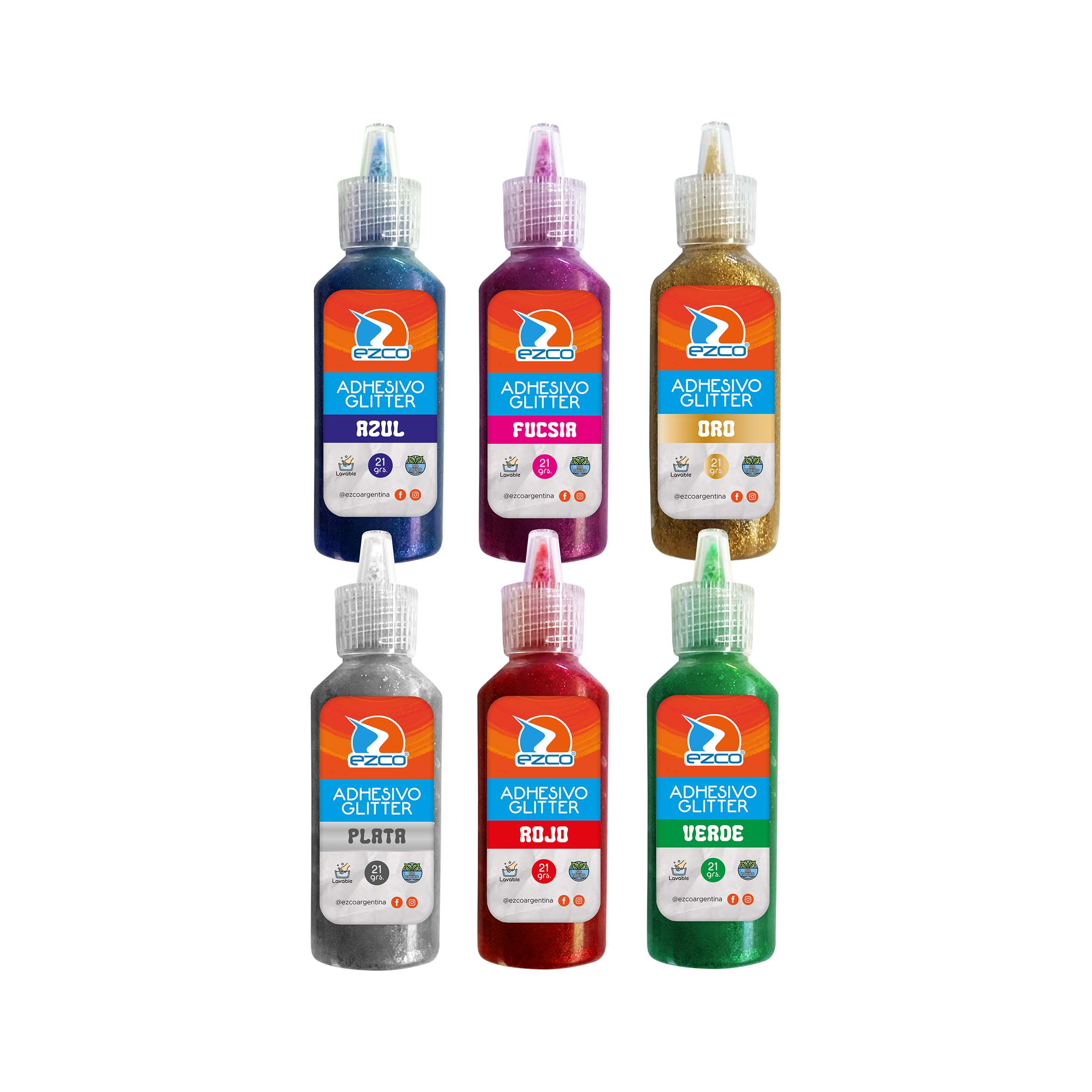 ADHESIVO GLITTER EZCO 21 GRS SURTIDO X 12 UN