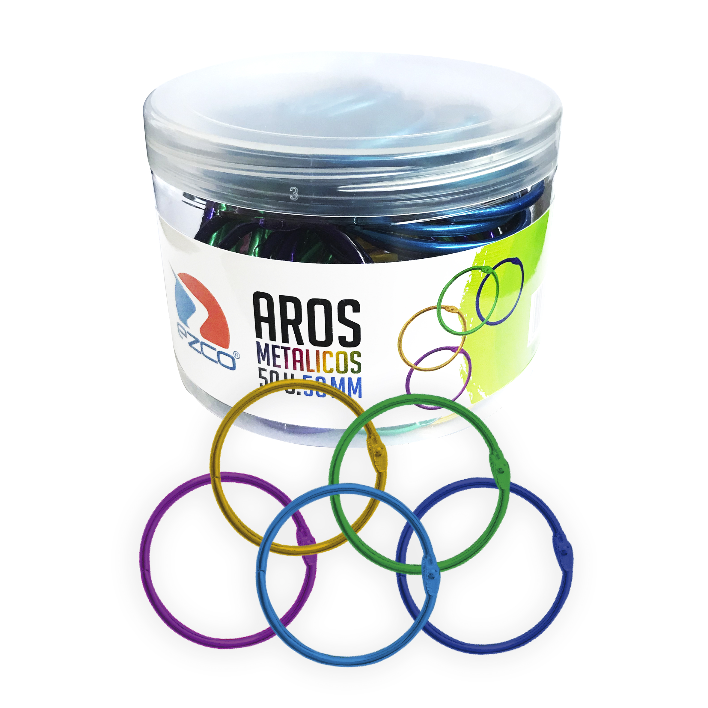 AROS METAL EZCO PARA CARPETAS 50MM MULTICOLOR TUBO PLASTICO