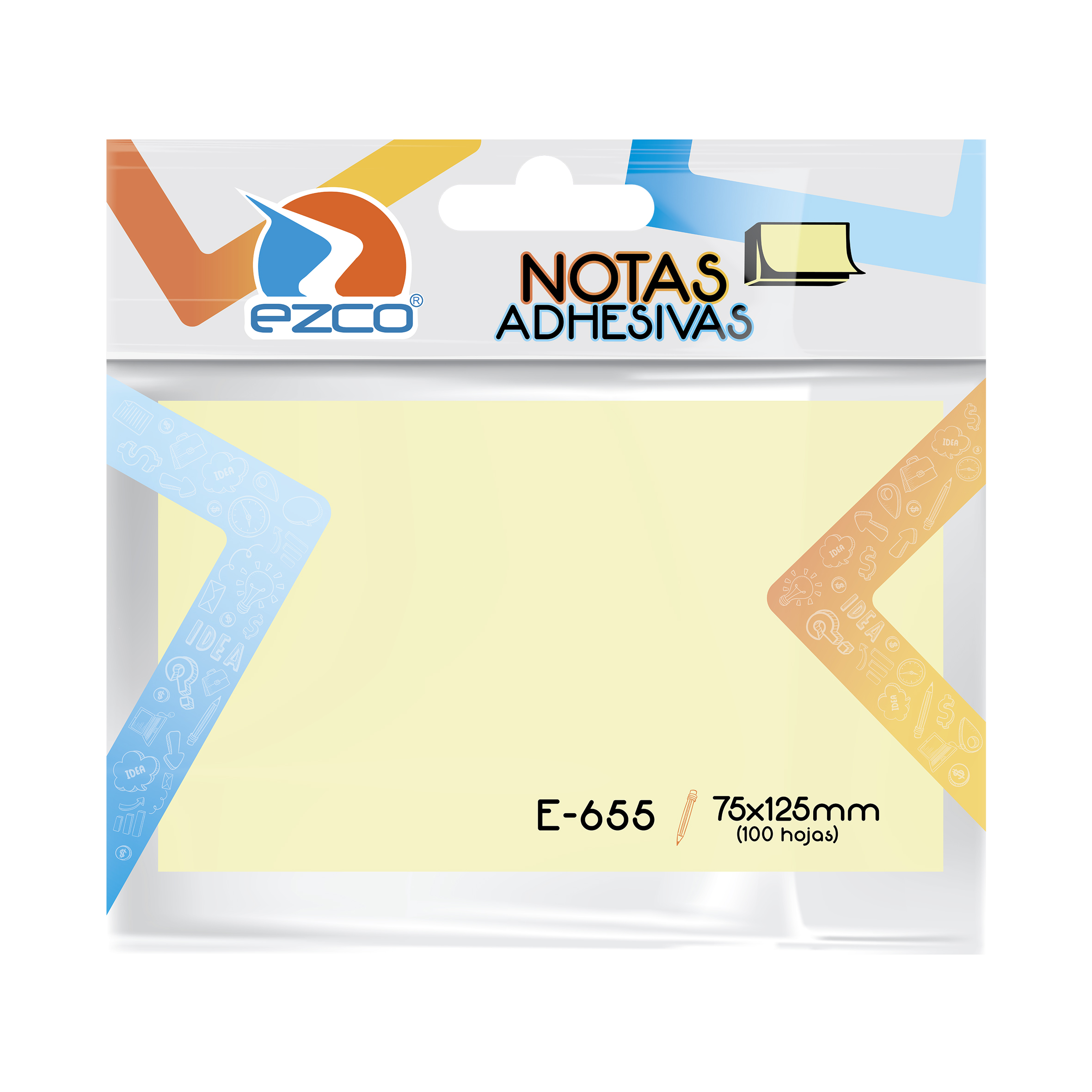 NOTAS ADHESIVAS EZCO 75X125MM X 100 HJS X 12 UN E-655