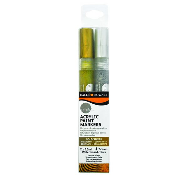 MARCADOR DALER SIMPLY ACRILICO ORO-PLATA SET 2 UN