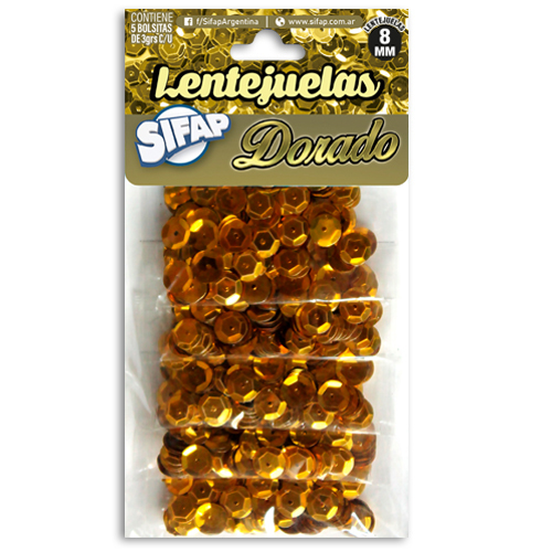 LENTEJUELAS SIFAP DORADAS X 5 BOLSA 3 GRS