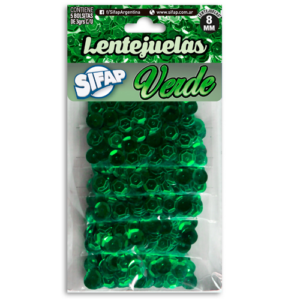 LENTEJUELAS SIFAP VERDES X 5 BOLSA 3 GRS