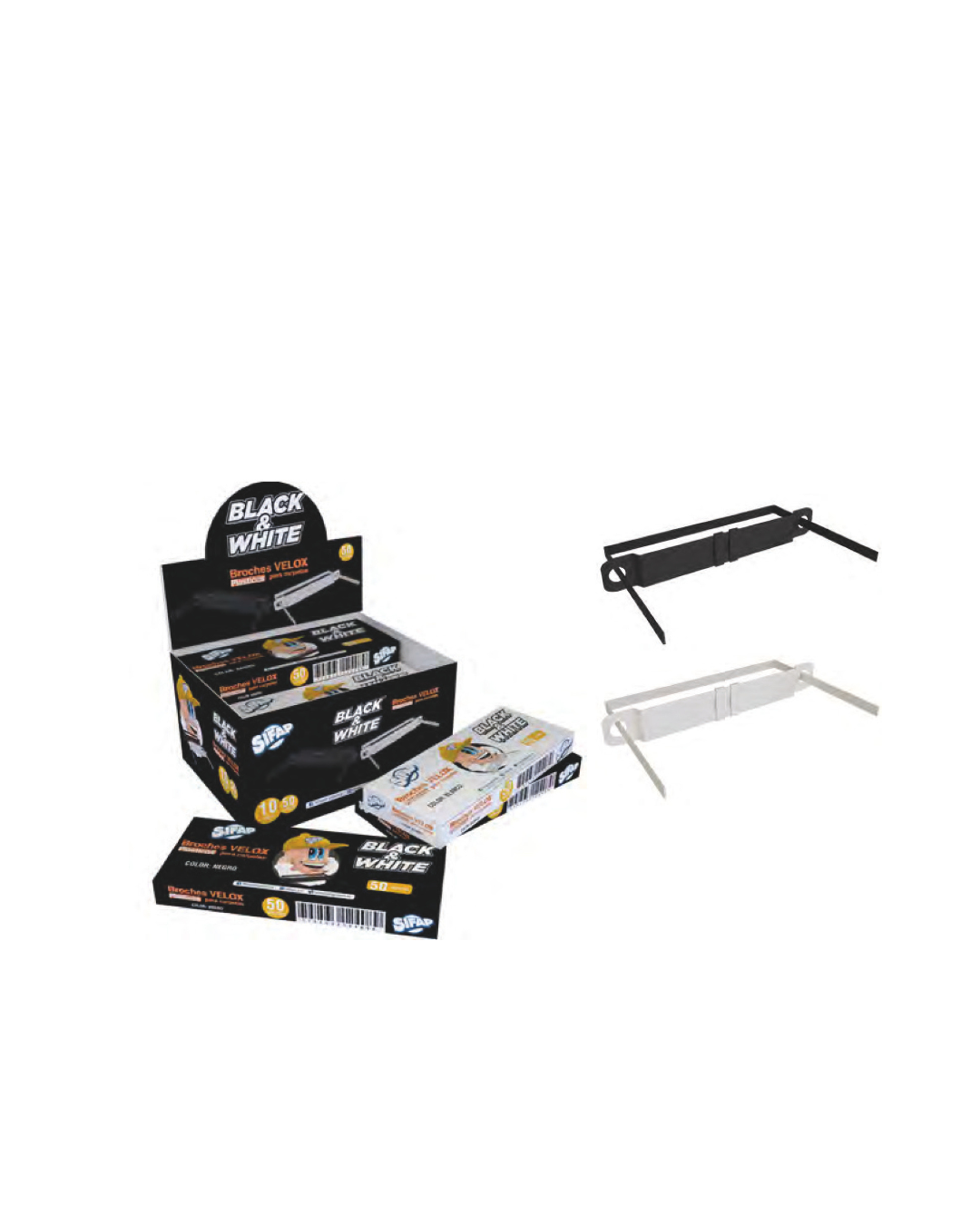 BROCHES SIFAP VELOX PLASTICO X 50 UN CAJA BLACK & WHITE
