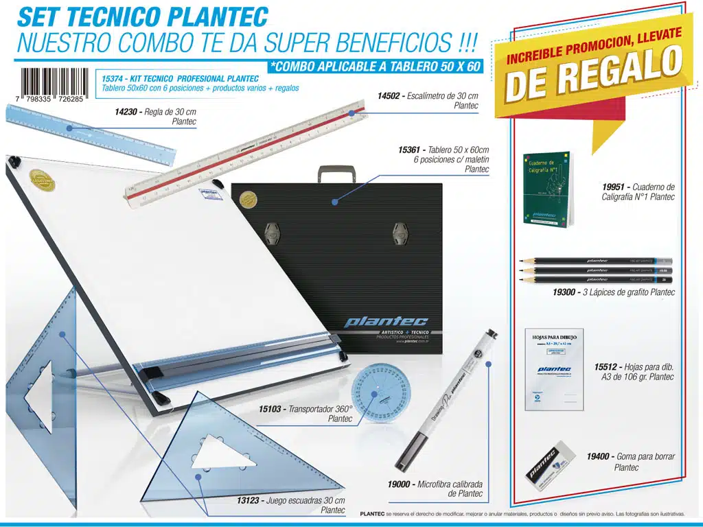 SET TABLERO PLANTEC PROFESIONAL 50X60 6 UTIL + 6 DE REG