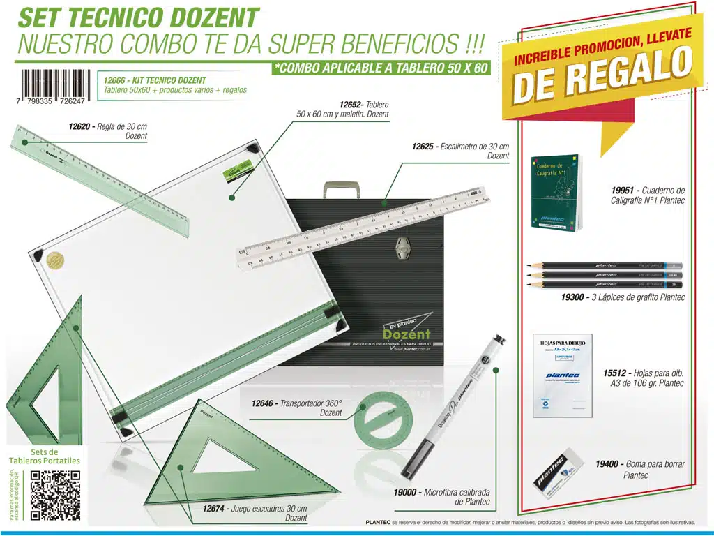 SET TECNICO DOZENT 50X60 6 UTILES + 6 DE REG 12666