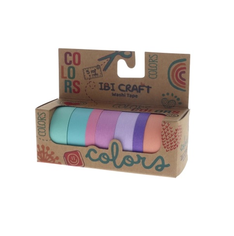 CINTA WASHI TAPE IBICO BOX X 7 ROLLOS DE 5 MTS PASTEL