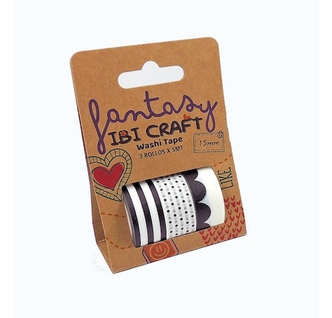 CINTA WASHI TAPE IBICO X 3 ROLLOS DE 5 MTS BLACK DISPLAY