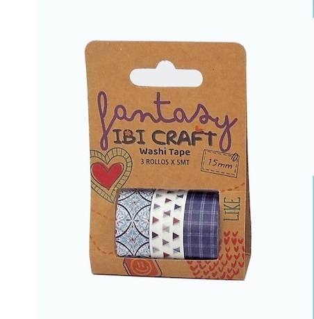 CINTA WASHI TAPE IBICO X 3 ROLLOS DE 5 MTS BLUE DISPLAY