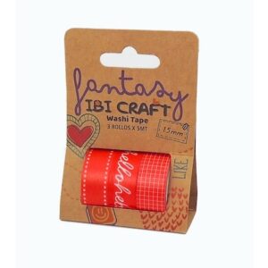 CINTA WASHI TAPE IBICO X 3 ROLLOS DE 5 MTS RED DISPLAY