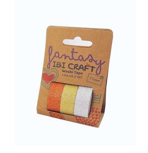 CINTA WASHI TAPE IBICO X 3 ROLLOS DE 5 MTS GLITTER DISPLAY