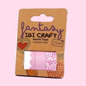 CINTA WASHI TAPE IBICO X 3 ROLLOS DE 5 MTS PINK DISPLAY