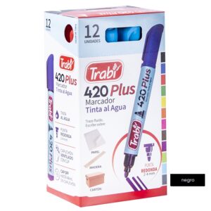 MARCADOR TRABI 420 NEGRO PUNTA REDONDA X 12 UN