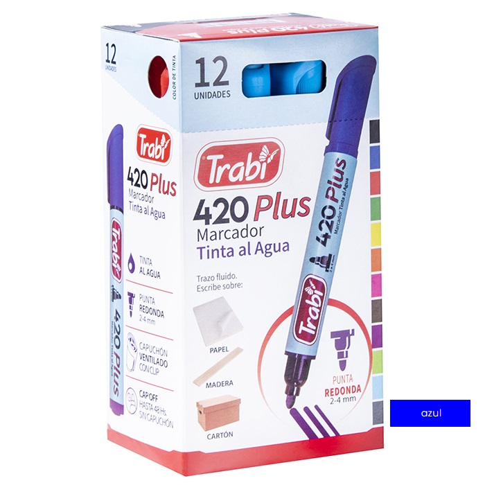 MARCADOR TRABI 420 AZUL PUNTA REDONDA X 12 UN