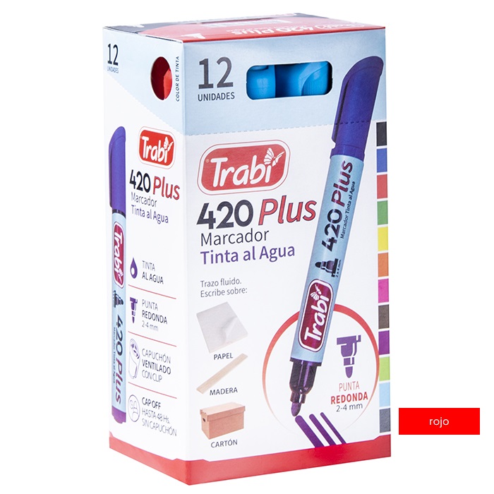 MARCADOR TRABI 420 ROJO PUNTA REDONDA X 12 UN