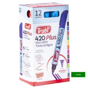 MARCADOR TRABI 420 VERDE PUNTA REDONDA X 12 UN