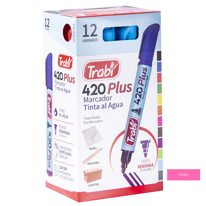 MARCADOR TRABI 420 ROSA PUNTA REDONDA X 12 UN