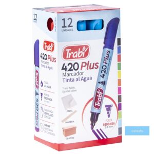 MARCADOR TRABI 420 CELESTE PTA REDONDA X 12 UN