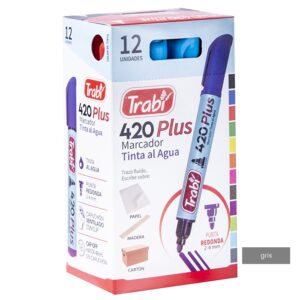MARCADOR TRABI 420 GRIS PUNTA REDONDA X 12 UN