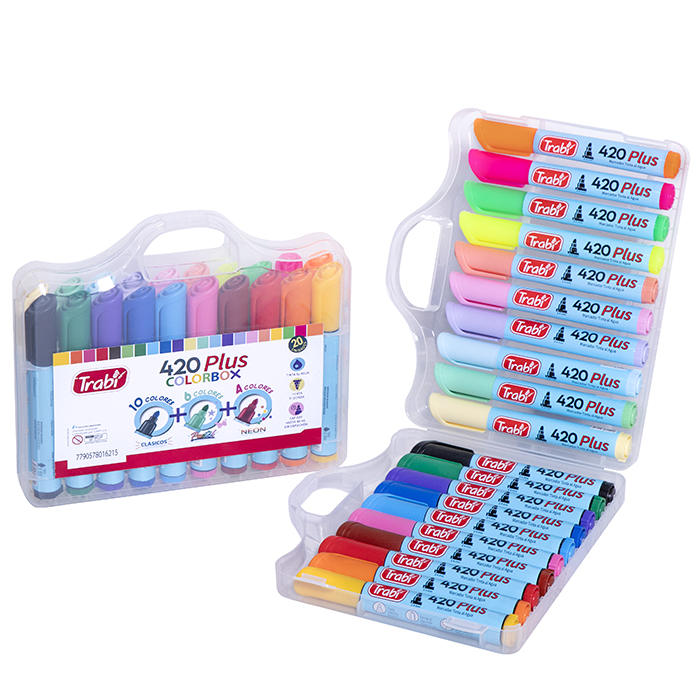 MARCADOR TRABI 420 FLUO VALIJA 10 CLASICOS+6 PASTEL+4 FLUO
