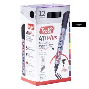 MARCADOR TRABI 411 PERMANENTE NEGRO X 12 UN