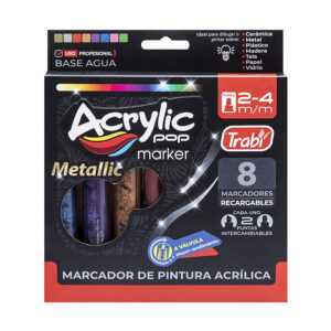 MARCADOR TRABI ACRYLIC X 8 UN METALIZADOS 2-4 MM