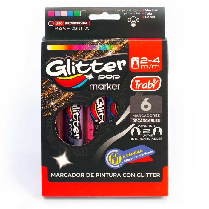 MARCADOR TRABI ACRYLIC GLITTER X 6 UN 2-4 MM