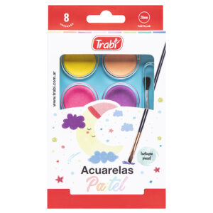 ACUARELA TRABI C/PINCEL COLORES PASTEL X 8 UN SURT EST RIG