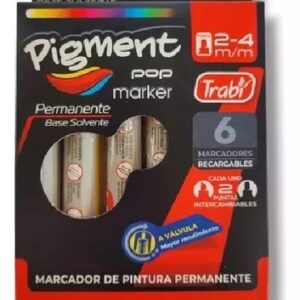 MARCADOR TRABI TINTA PIGMENT PERM X 6 UN SURT PTA RED Y BIS