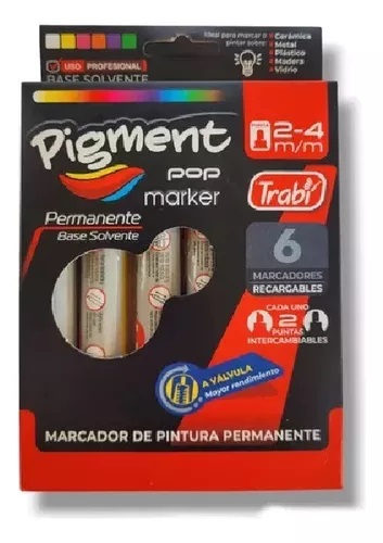 MARCADOR TRABI TINTA PIGMENT PERM X 6 UN SURT PTA RED Y BIS