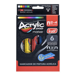 MARCADOR TRABI ACRYLIC POP 2-4 MM X 6 SURTIDO