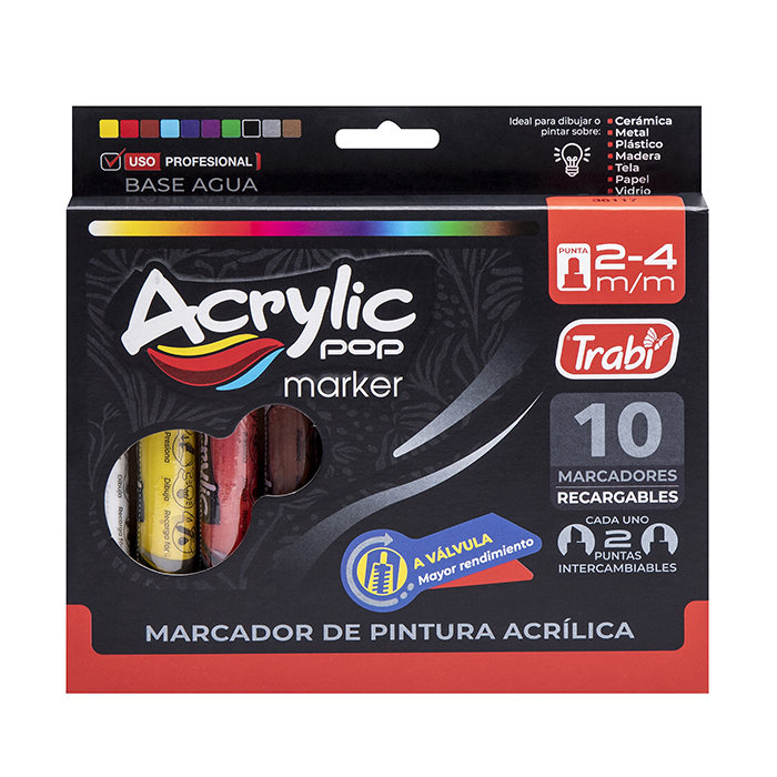 MARCADOR TRABI ACRYLIC POP 2-4 MM X 10 SURTIDO