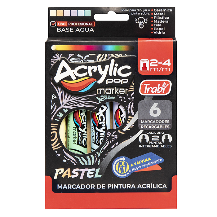 MARCADOR TRABI ACRYLIC POP PASTEL 2-4 MM X 6 SURTIDO
