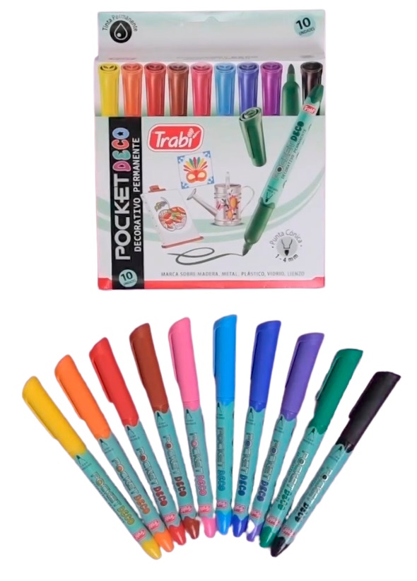 MARCADOR TRABI PERMANENTE DECO POCKET X 10 SURTIDO