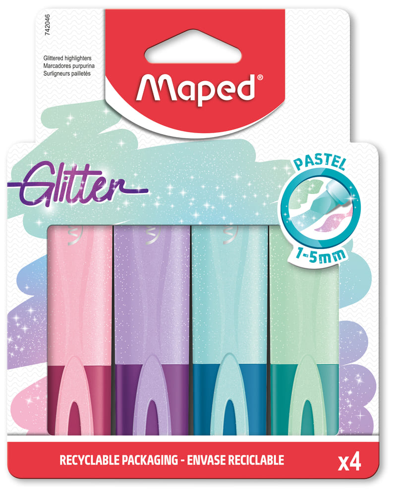 RESALTADOR MAPED FLUO PEPS PASTEL GLITTER X 4 UN BL