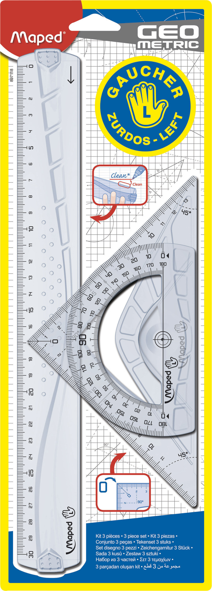 KIT GEOM MAPED 3 PZAS P/ ZURDOS REGLA 30/ ESC 210 X 45/ TRAN