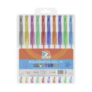 BOLIGRAFO EZCO GEL CON GLITTER BLISTER PVC SURTIDO 10 UN