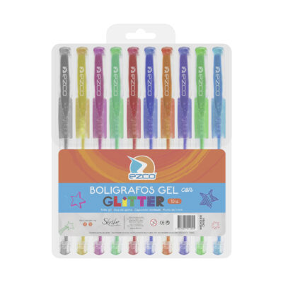 BOLIGRAFO EZCO GEL CON GLITTER BLISTER PVC SURTIDO 10 UN