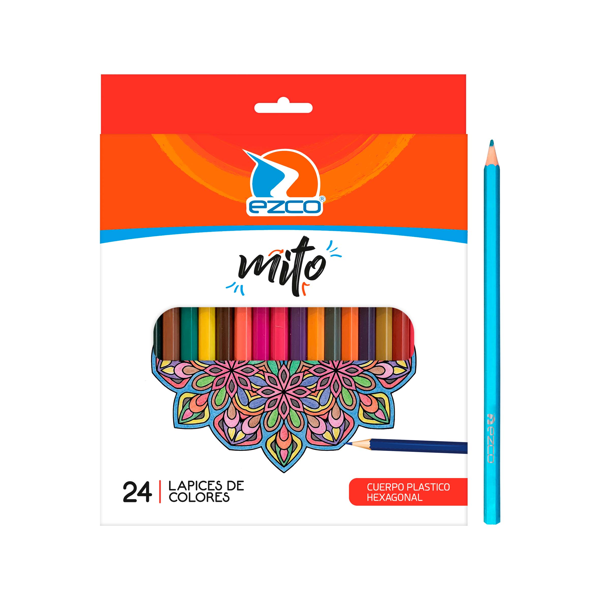 LAPICES COLORES EZCO MITO X 24 LARGO CUERPO PLAST-HEXAGONAL