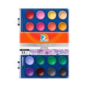 ACUARELA EZCO PREMIUM X 24 COLORES ESTUCHE PLASTICO 28MM