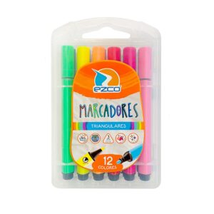 MARCADORES EZCO TRIANGULARES X 12 COLORES VALIJA PLASTICA